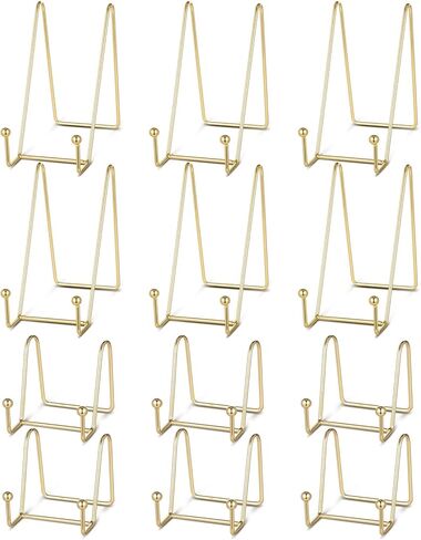 12 Pcs Plate Display Stands Gold Photo Holder Metal Easel Holders Picture Frame Stands for Tabletop Decorative Display Book Creation Collectibles Plaque Art in Saudi Arabia