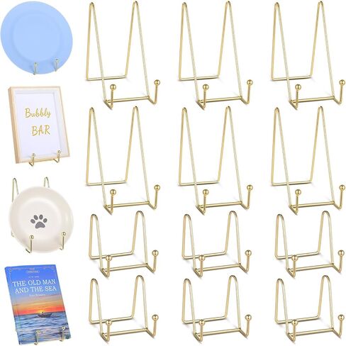 12 Pcs Plate Display Stands Gold Photo Holder Metal Easel Holders Picture Frame Stands for Tabletop Decorative Display Book Creation Collectibles Plaque Art in Saudi Arabia