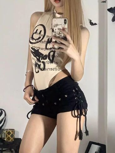 Y2k Summer Women Low Rise Denim Shorts with Belt Harajuku Jean Hot Pants Gothic Vintage Casual Streetwear in Saudi Arabia