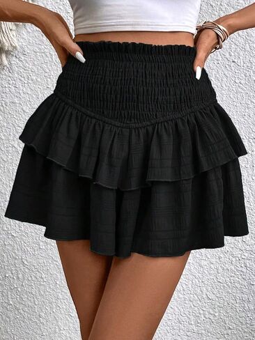 GORGLITTER Women's Y2K High Waisted Ruffle Mini Shorts Cute Shirred Layered Hem Lace Skorts in Saudi Arabia