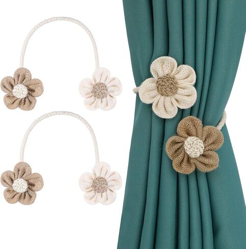 2 Pack Sunflower Rope Curtain Tiebacks Boho Curtain Holdbacks Simple Farmhouse Curtains Ties Elegant Curtains Rope Tieback Drapery Holder Rural Decorative for Home Office Drapes Wall Decor Accessories in Saudi Arabia