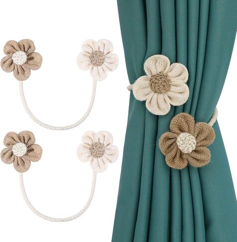 2 Pack Sunflower Rope Curtain Tiebacks Boho Curtain Holdbacks Simple Farmhouse Curtains Ties Elegant Curtains Rope Tieback Drapery Holder Rural Decorative for Home Office Drapes Wall Decor Accessories in Saudi Arabia