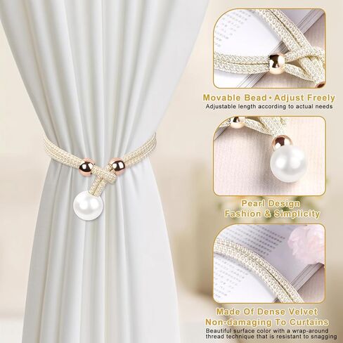 2pcs/Set Unique Night Pearl Shape Curtain Buckle, Suitable for Home Office Interior Curtain Decoration（Beige） in Saudi Arabia