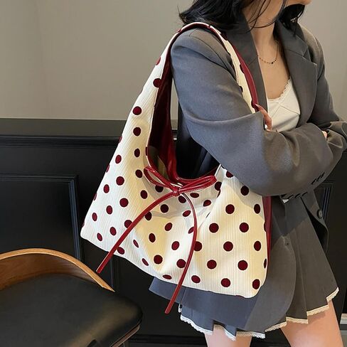Slouchy Polka Dot Tote Bag for Women Bow Tie Hobo Bags for Women Tote Purse Large Shoulder Handbag Satchel for Travel in Saudi Arabia