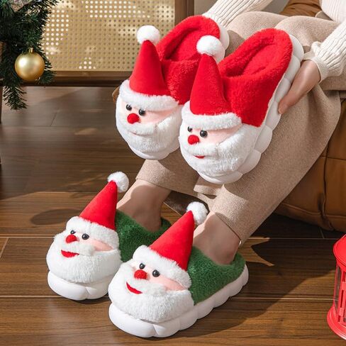 Christmas Slippers for Womens Mens, Christmas Womens House Slippers with Cute Christmas Tree Santa, Fuzzy Lightweight Slippers for Indoor Outdoor in Kuwait