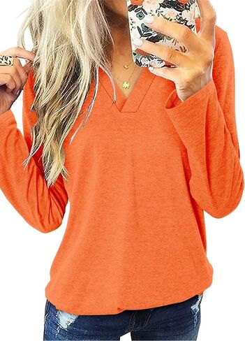 CRAZY GRID Women V Neck Fall Top Loose Fashion Casual Long Sleeve Shirt Comfy Blouse for Daily Wear and Office Work S-3XL in Saudi Arabia