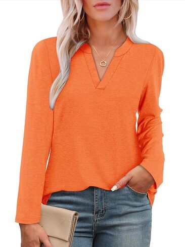 CRAZY GRID Women V Neck Fall Top Loose Fashion Casual Long Sleeve Shirt Comfy Blouse for Daily Wear and Office Work S-3XL in Saudi Arabia