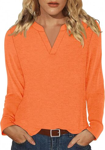 CRAZY GRID Women V Neck Fall Top Loose Fashion Casual Long Sleeve Shirt Comfy Blouse for Daily Wear and Office Work S-3XL in Saudi Arabia