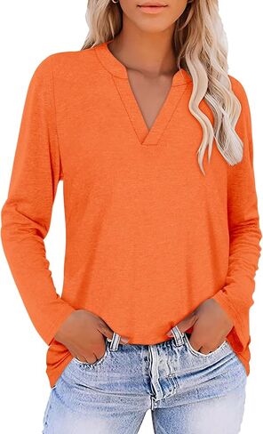 CRAZY GRID Women V Neck Fall Top Loose Fashion Casual Long Sleeve Shirt Comfy Blouse for Daily Wear and Office Work S-3XL in Saudi Arabia