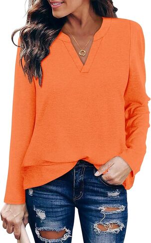 CRAZY GRID Women V Neck Fall Top Loose Fashion Casual Long Sleeve Shirt Comfy Blouse for Daily Wear and Office Work S-3XL in Saudi Arabia