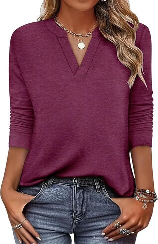 CRAZY GRID Women V Neck Fall Top Loose Fashion Casual Long Sleeve Shirt Comfy Blouse for Daily Wear and Office Work S-3XL in Saudi Arabia