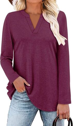 CRAZY GRID Women V Neck Fall Top Loose Fashion Casual Long Sleeve Shirt Comfy Blouse for Daily Wear and Office Work S-3XL in Saudi Arabia