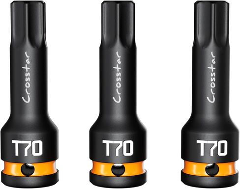 Crosstar 3pc T40 Impact Torx Bit Socket Set, 1/2" Drive Cr-Mo Steel, Long High Impact Star Sockets for Automotive & Heavy-Duty Use, Professional Mechanic Tools with Transparent Case in Kuwait