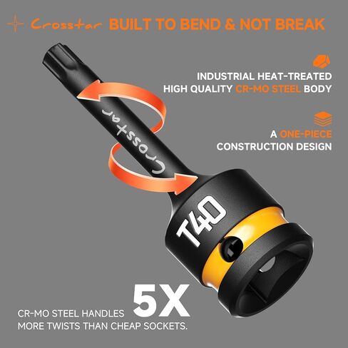 Crosstar 3pc T40 Impact Torx Bit Socket Set, 1/2" Drive Cr-Mo Steel, Long High Impact Star Sockets for Automotive & Heavy-Duty Use, Professional Mechanic Tools with Transparent Case in Kuwait