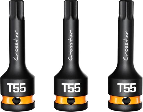 Crosstar 3pc T40 Impact Torx Bit Socket Set, 1/2" Drive Cr-Mo Steel, Long High Impact Star Sockets for Automotive & Heavy-Duty Use, Professional Mechanic Tools with Transparent Case in Kuwait