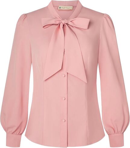 Belle Poque Women's Bow Tie Neck Blouse - Button Down Long Sleeve Collared Shirt for Work Office Casual in Saudi Arabia