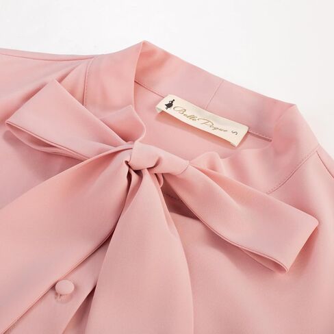 Belle Poque Women's Bow Tie Neck Blouse - Button Down Long Sleeve Collared Shirt for Work Office Casual in Saudi Arabia