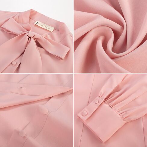 Belle Poque Women's Bow Tie Neck Blouse - Button Down Long Sleeve Collared Shirt for Work Office Casual in Saudi Arabia