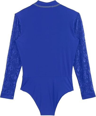 Mens Sparkling Rhinestones Latin Ballroom Dance Performance Costume Long Sleeves Bodysuit Shirt Tango Latin Leotard Costume(Blue,M) in Saudi Arabia