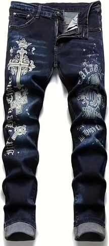Men's Washed Printed Ripped Denim Jeans in Saudi Arabia