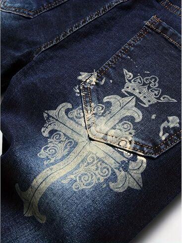 Men's Washed Printed Ripped Denim Jeans in Saudi Arabia