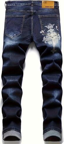 Men's Washed Printed Ripped Denim Jeans in Saudi Arabia