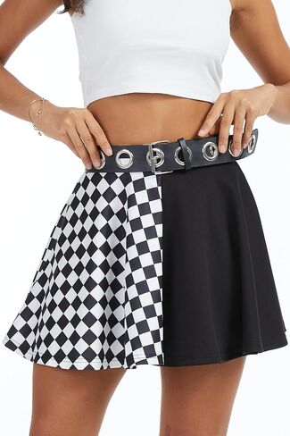 Womens Punk Gothic Plaid Solid Color Patchwork Skirt A Line Mini Skirts Summer Kawaii Cute Skirts Y2k Streetwear in Kuwait