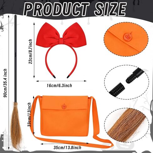 Kavoc 4 Pcs Halloween Witch Costume Include ed Bowknot Headband Orange Bag Wizard Flying Broom and Black Cat Doll for Women Cosplay Dress Up in Saudi Arabia