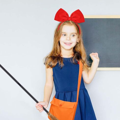 Kavoc 4 Pcs Halloween Witch Costume Include ed Bowknot Headband Orange Bag Wizard Flying Broom and Black Cat Doll for Women Cosplay Dress Up in Saudi Arabia