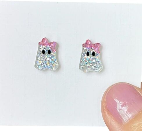 Pingyongchang 4 Pairs Halloween Stud Earrings Set for Women Cute Cartoon Pumpkin Ghost Witch Hat Corn Candy Glitter Acrylic Earring Funny Halloween Outfits Accessories Costume Party Jewelry in Saudi Arabia