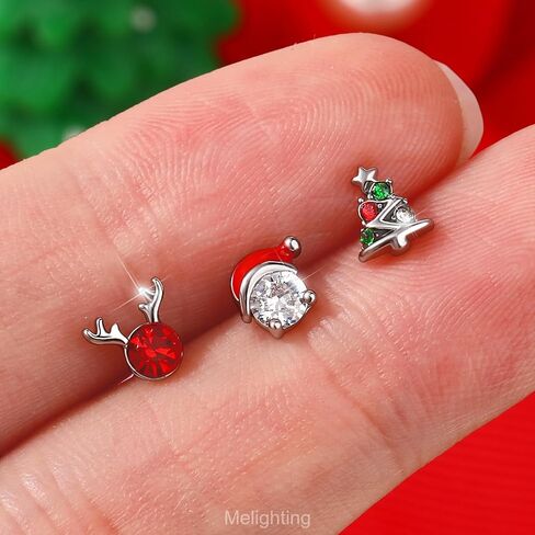 MeIighting 3PCS 20G Christmas Nose Studs L-shaped, 7mm Santa Claus Tree Reindeer Nostril Piercing Jewelry, Stainless Steel 316L Christmas Elements Body Jewellery for Women in Saudi Arabia