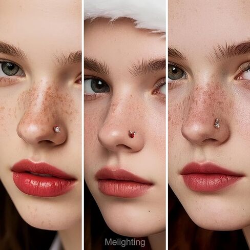 MeIighting 3PCS 20G Christmas Nose Studs L-shaped, 7mm Santa Claus Tree Reindeer Nostril Piercing Jewelry, Stainless Steel 316L Christmas Elements Body Jewellery for Women in Saudi Arabia