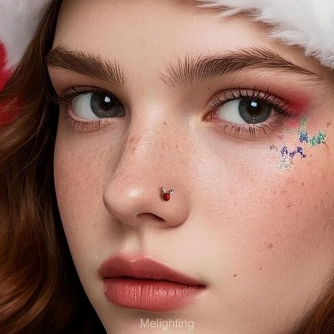 MeIighting 3PCS 20G Christmas Nose Studs L-shaped, 7mm Santa Claus Tree Reindeer Nostril Piercing Jewelry, Stainless Steel 316L Christmas Elements Body Jewellery for Women in Saudi Arabia