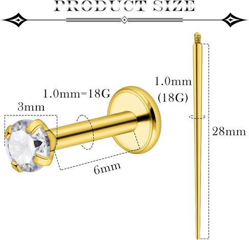 18g Tragus Piercing Jewelry Surgical Steel Internal Thread CZ Nose Rings Stud Helix Piercing Jewelry Flat Back Cartilage Earring for Women Men in Saudi Arabia