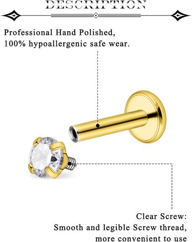 18g Tragus Piercing Jewelry Surgical Steel Internal Thread CZ Nose Rings Stud Helix Piercing Jewelry Flat Back Cartilage Earring for Women Men in Saudi Arabia