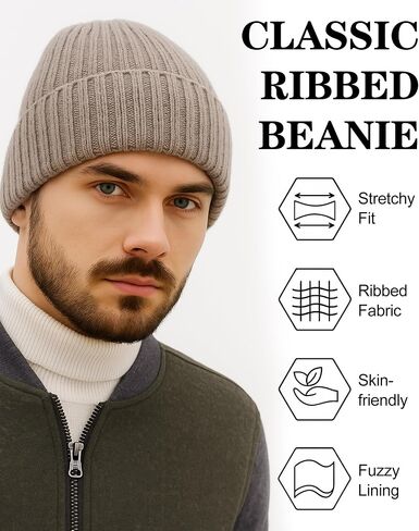 Shihanee 3 Pack Winter Fleece Line Beanie for Men Warm Thermal Knitted Hat for Cold Weather Outdoor Sports, Multicolor in Saudi Arabia
