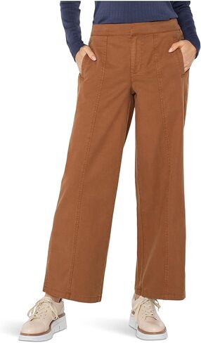 Womens Petite Mid-Rise Wide Leg Trousers with Elastic Back Waistband in Kuwait