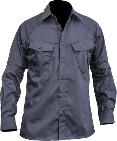 Men's LWV Long Sleeve Vented Shirt - Breathable Durable Rip Stop Athletic Versatile Button Down with Chest Pockets in Saudi Arabia