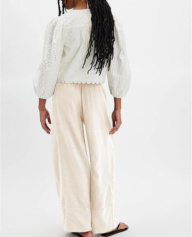 Songling Wide Leg Linen Pants for Women Summer Cotton Casual Palazzo Pant Boho Flowy Beach Pants with Pockets in Kuwait