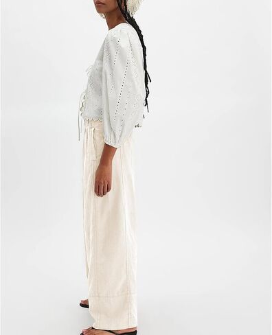 Songling Wide Leg Linen Pants for Women Summer Cotton Casual Palazzo Pant Boho Flowy Beach Pants with Pockets in Kuwait