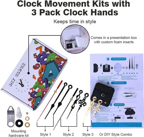 EMOON Clock Movement Mechanism Kit with 3 Pack Hands, Silent Sweep Quartz 12888 Motor, DIY Replacement for Custom Clock in Saudi Arabia