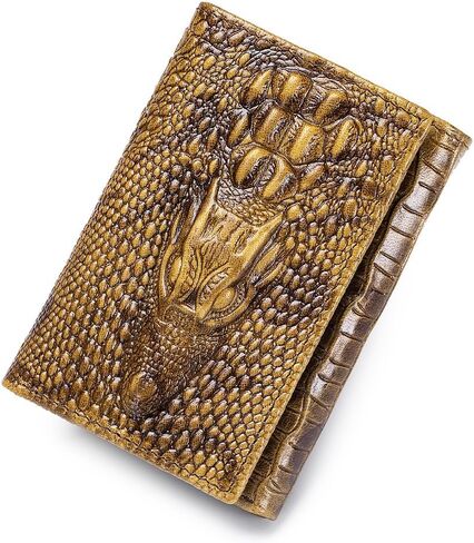 Steel Lion Genuine Cowhide Leather Men's Wallet - Crocodile-Embossed Design with Large ID Window, 15 Card Slots & Built-in Zippered Coin Pocket, Includes Anti-Theft Chain in Saudi Arabia