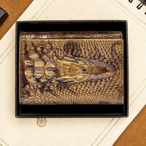 Steel Lion Genuine Cowhide Leather Men's Wallet - Crocodile-Embossed Design with Large ID Window, 15 Card Slots & Built-in Zippered Coin Pocket, Includes Anti-Theft Chain in Saudi Arabia