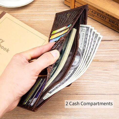 Steel Lion Genuine Cowhide Leather Men's Wallet - Crocodile-Embossed Design with Large ID Window, 15 Card Slots & Built-in Zippered Coin Pocket, Includes Anti-Theft Chain in Saudi Arabia
