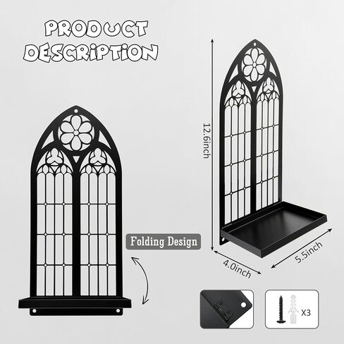 Gothic Wall Sconces Set of Two Candle Holder, Black Metal Gothic Wall Decor, Arched Church Wall Sconces, Rustic Farmhouse Home Wall Art Decor for Living Room, Bathroom, Bedroom, Dining Room(Church) in Kuwait