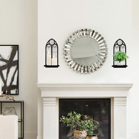 Gothic Wall Sconces Set of Two Candle Holder, Black Metal Gothic Wall Decor, Arched Church Wall Sconces, Rustic Farmhouse Home Wall Art Decor for Living Room, Bathroom, Bedroom, Dining Room(Church) in Kuwait