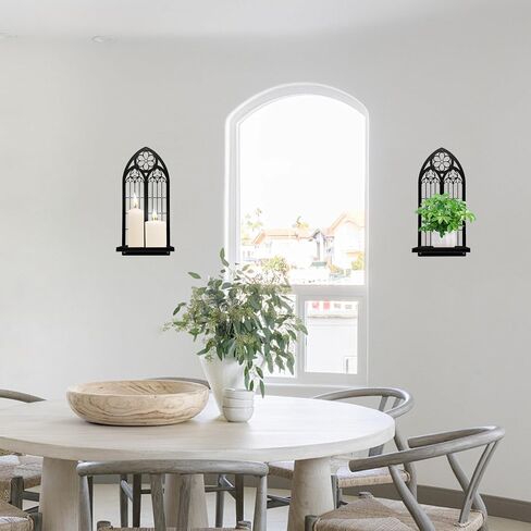 Gothic Wall Sconces Set of Two Candle Holder, Black Metal Gothic Wall Decor, Arched Church Wall Sconces, Rustic Farmhouse Home Wall Art Decor for Living Room, Bathroom, Bedroom, Dining Room(Church) in Kuwait