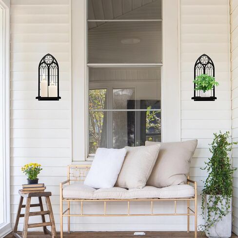 Gothic Wall Sconces Set of Two Candle Holder, Black Metal Gothic Wall Decor, Arched Church Wall Sconces, Rustic Farmhouse Home Wall Art Decor for Living Room, Bathroom, Bedroom, Dining Room(Church) in Kuwait