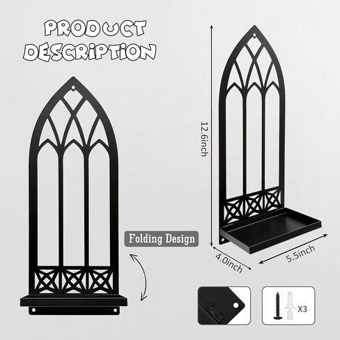 Gothic Wall Sconces Set of Two Candle Holder, Black Metal Gothic Wall Decor, Arched Church Wall Sconces, Rustic Farmhouse Home Wall Art Decor for Living Room, Bathroom, Bedroom, Dining Room(Church) in Kuwait