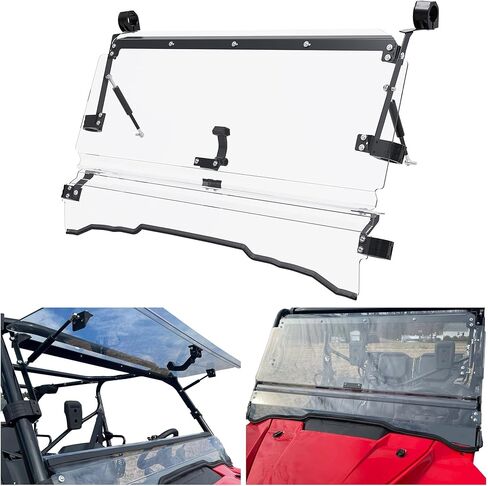 HECASA Flip 2-in-1 Windshield Compatible with 2016+ Honda Pioneer 1000/1000-5 Clear Open Closed Windscreen Gas Spring Included in Saudi Arabia